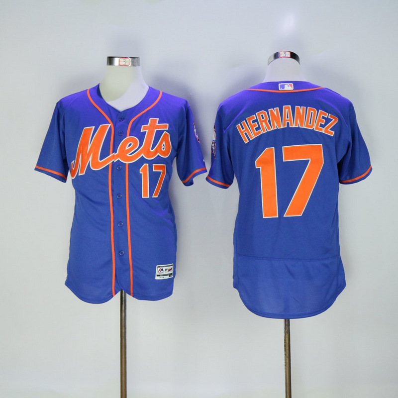 Men New York Mets #17 Hernandez Blue Throwback Elite MLB Jerseys